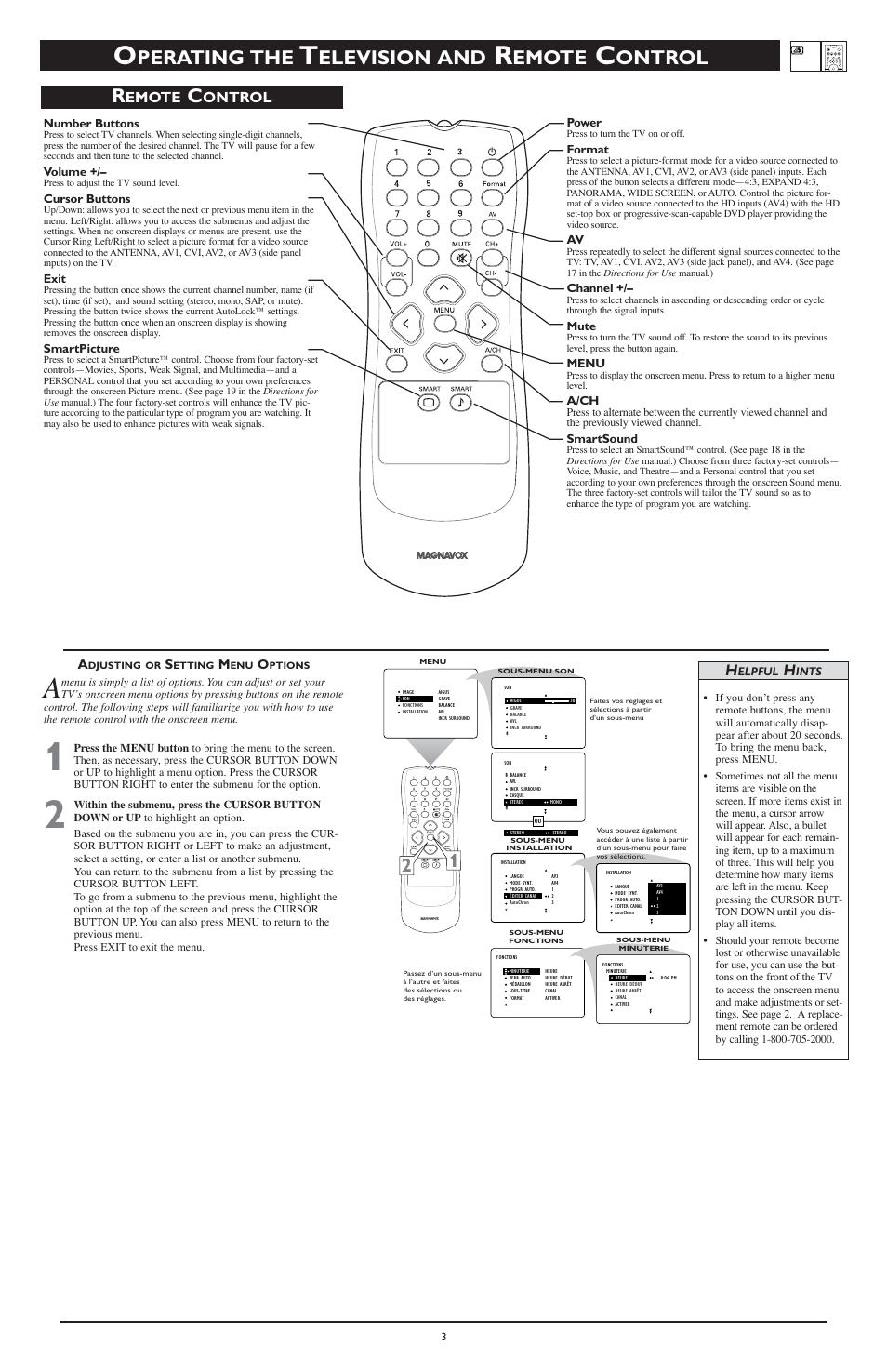 Perating the, Elevision and, Emote | Ontrol | Philips Magnavox Rear-projection HDTV Monitor User Manual | Page 3 / 7