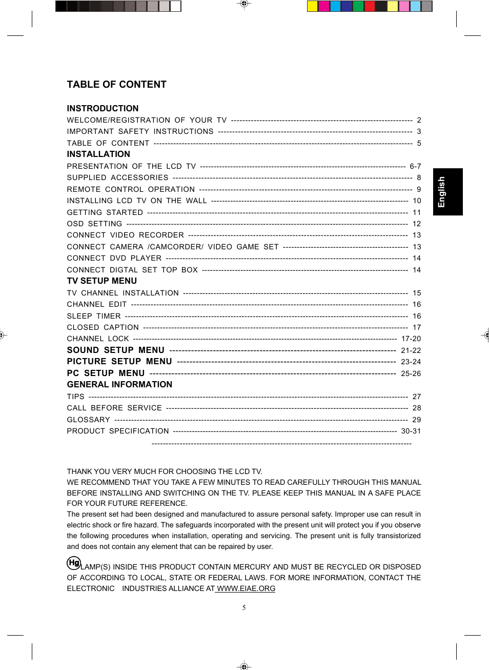 Table of content | Philips Magnavox 15MF400T/37 Series User Manual | Page 5 / 32