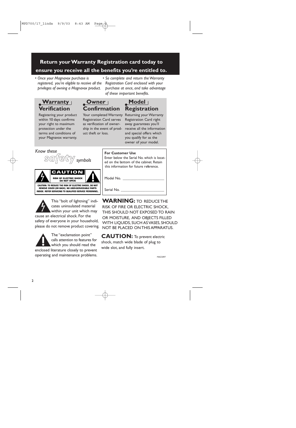 Ssa affe etty y | Philips Magnavox MPD-700 User Manual | Page 2 / 42