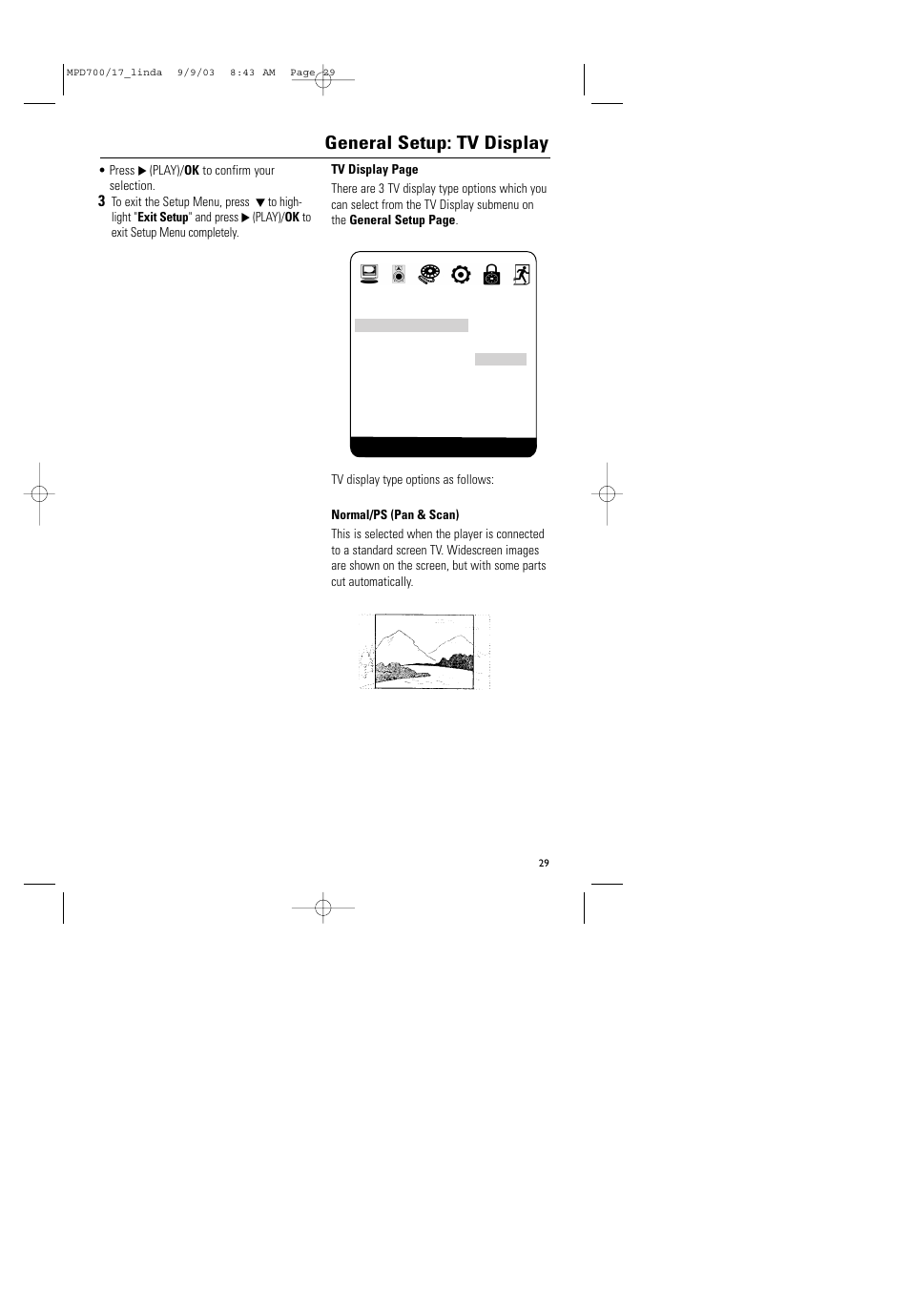 General setup: tv display | Philips Magnavox MPD-700 User Manual | Page 29 / 42