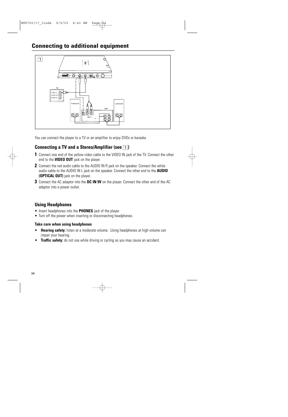 Connecting to additional equipment | Philips Magnavox MPD-700 User Manual | Page 34 / 42