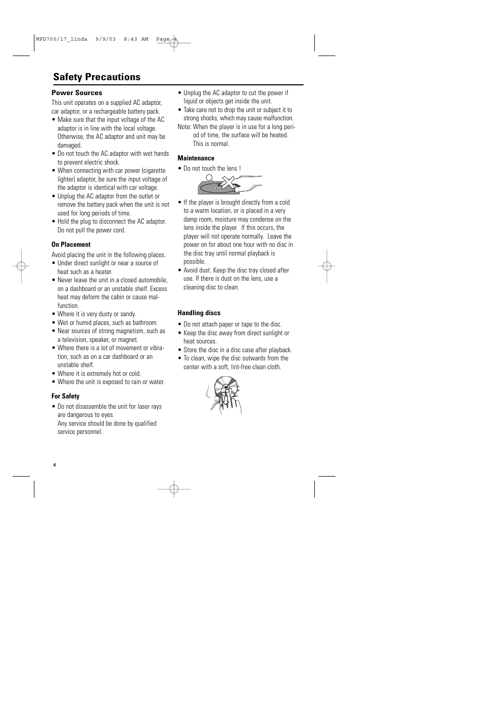 Safety precautions | Philips Magnavox MPD-700 User Manual | Page 4 / 42