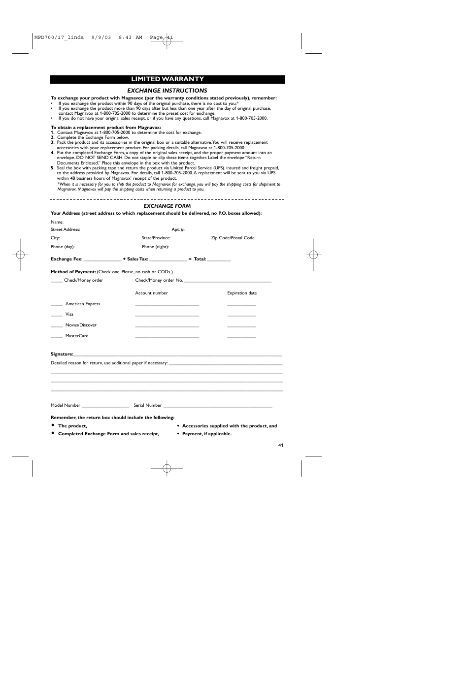Limited warranty | Philips Magnavox MPD-700 User Manual | Page 41 / 42