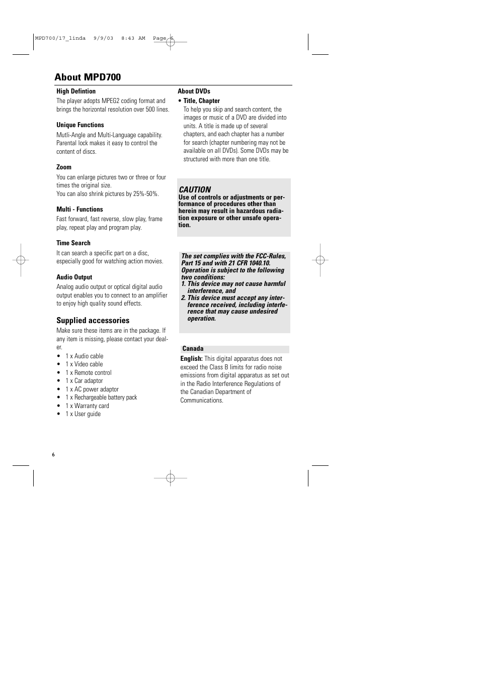 About mpd700 | Philips Magnavox MPD-700 User Manual | Page 6 / 42
