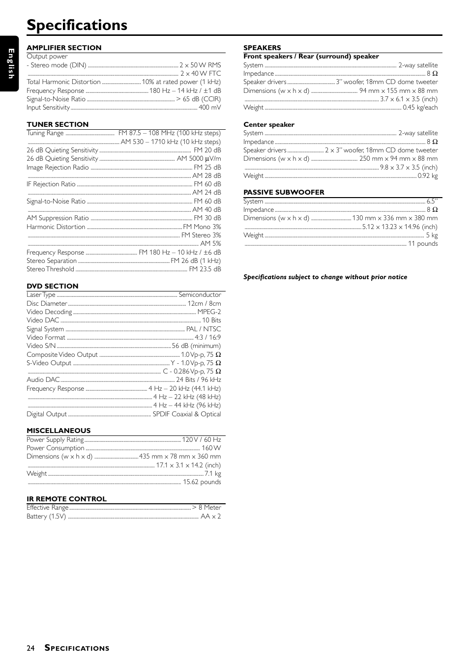 Specifications | Philips Magnavox mrd210 User Manual | Page 26 / 29