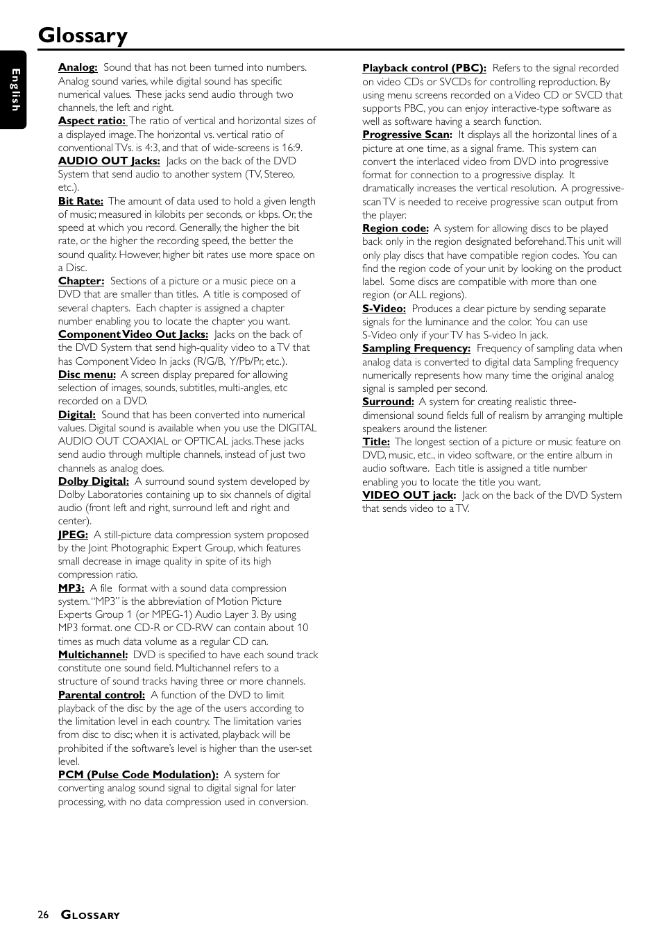 Glossary | Philips Magnavox mrd210 User Manual | Page 28 / 29