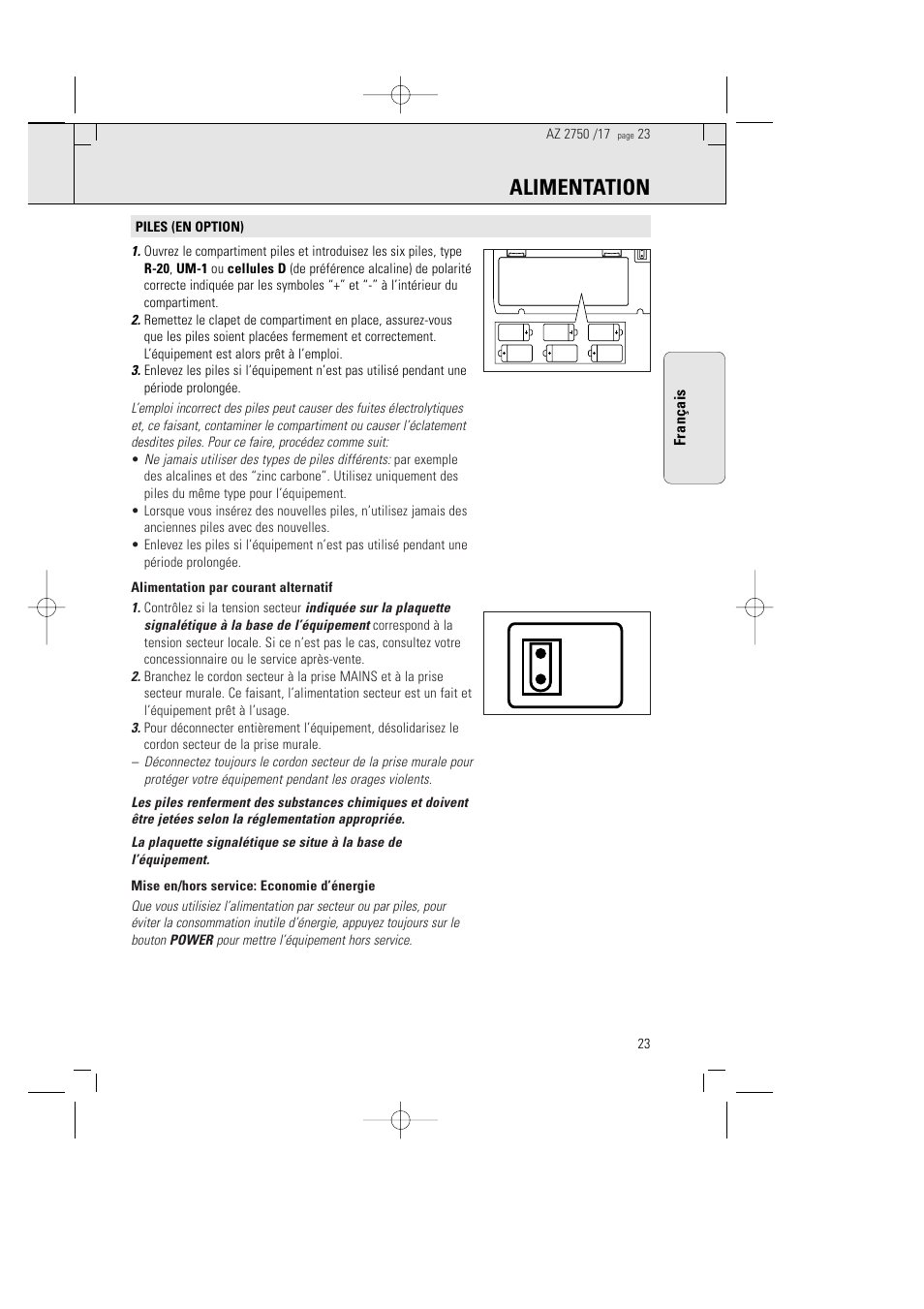 Alimentation | Philips Magnavox AZ2750 User Manual | Page 23 / 48