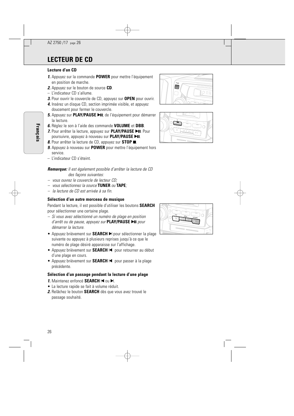 Lecteur de cd, Français | Philips Magnavox AZ2750 User Manual | Page 26 / 48