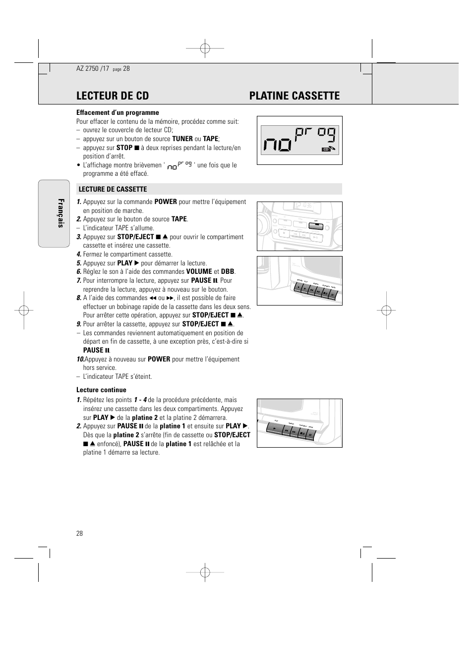 Lecteur de cd platine cassette, Français | Philips Magnavox AZ2750 User Manual | Page 28 / 48