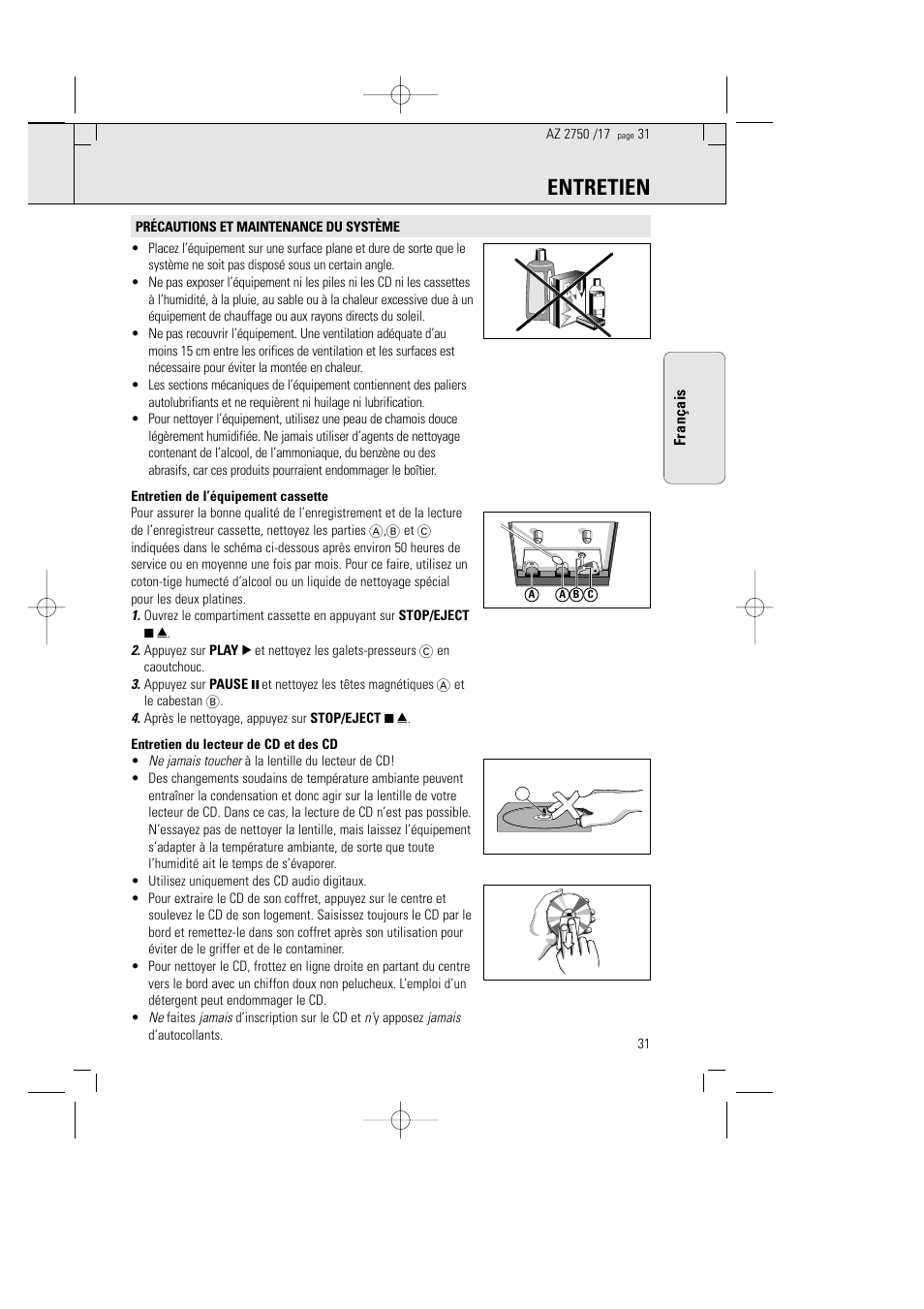 Entretien | Philips Magnavox AZ2750 User Manual | Page 31 / 48