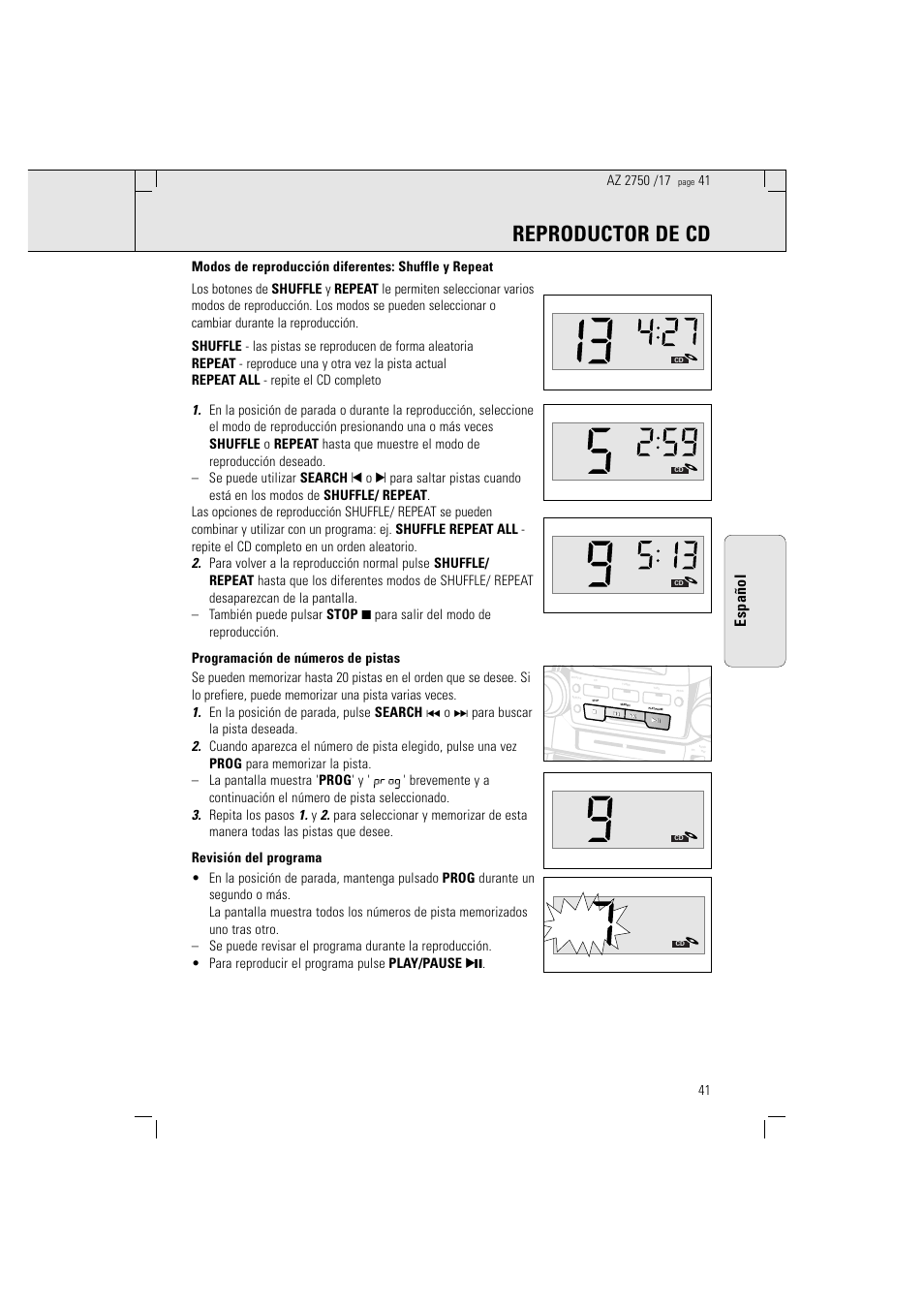 Reproductor de cd, Español | Philips Magnavox AZ2750 User Manual | Page 41 / 48