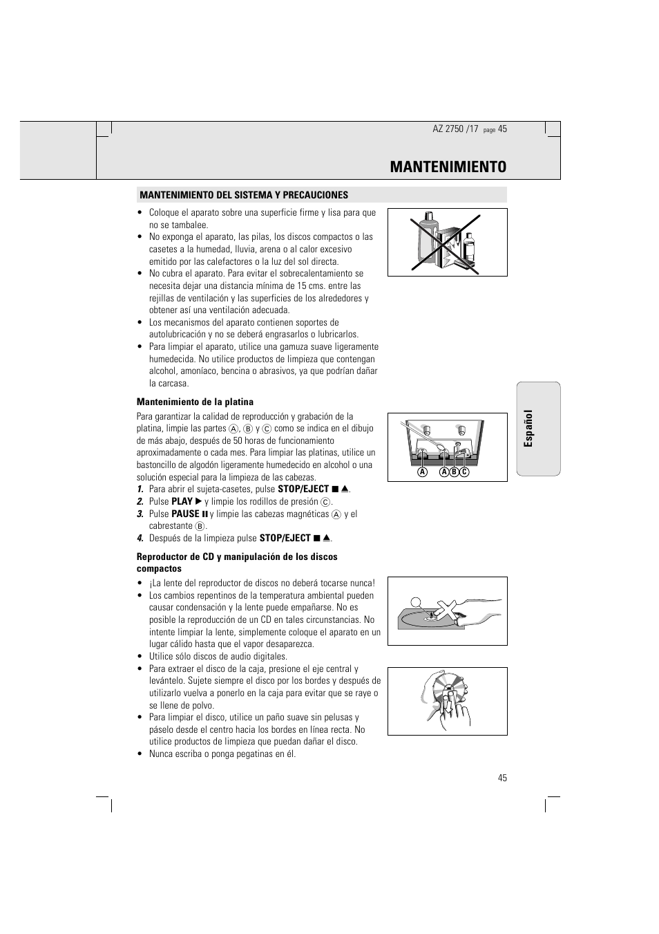 Mantenimiento | Philips Magnavox AZ2750 User Manual | Page 45 / 48