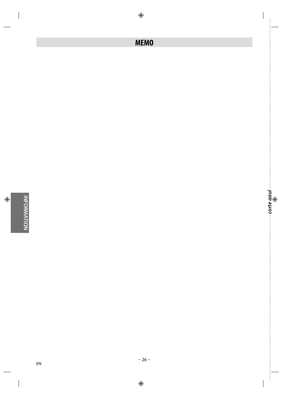 Memo | Philips Magnavox DVD/CD Player DP170mw8b User Manual | Page 26 / 28