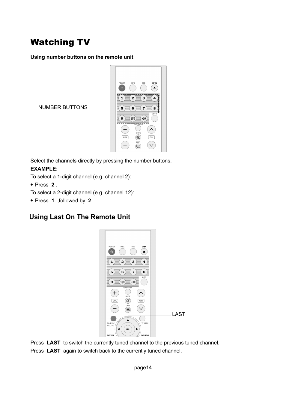 Watching tv, Using last on the remote unit | Philips Magnavox 17MD250V User Manual | Page 17 / 49