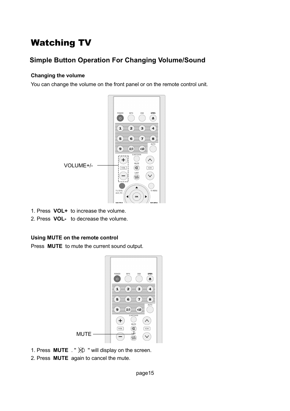 Watching tv, Simple button operation for changing volume/sound | Philips Magnavox 17MD250V User Manual | Page 18 / 49