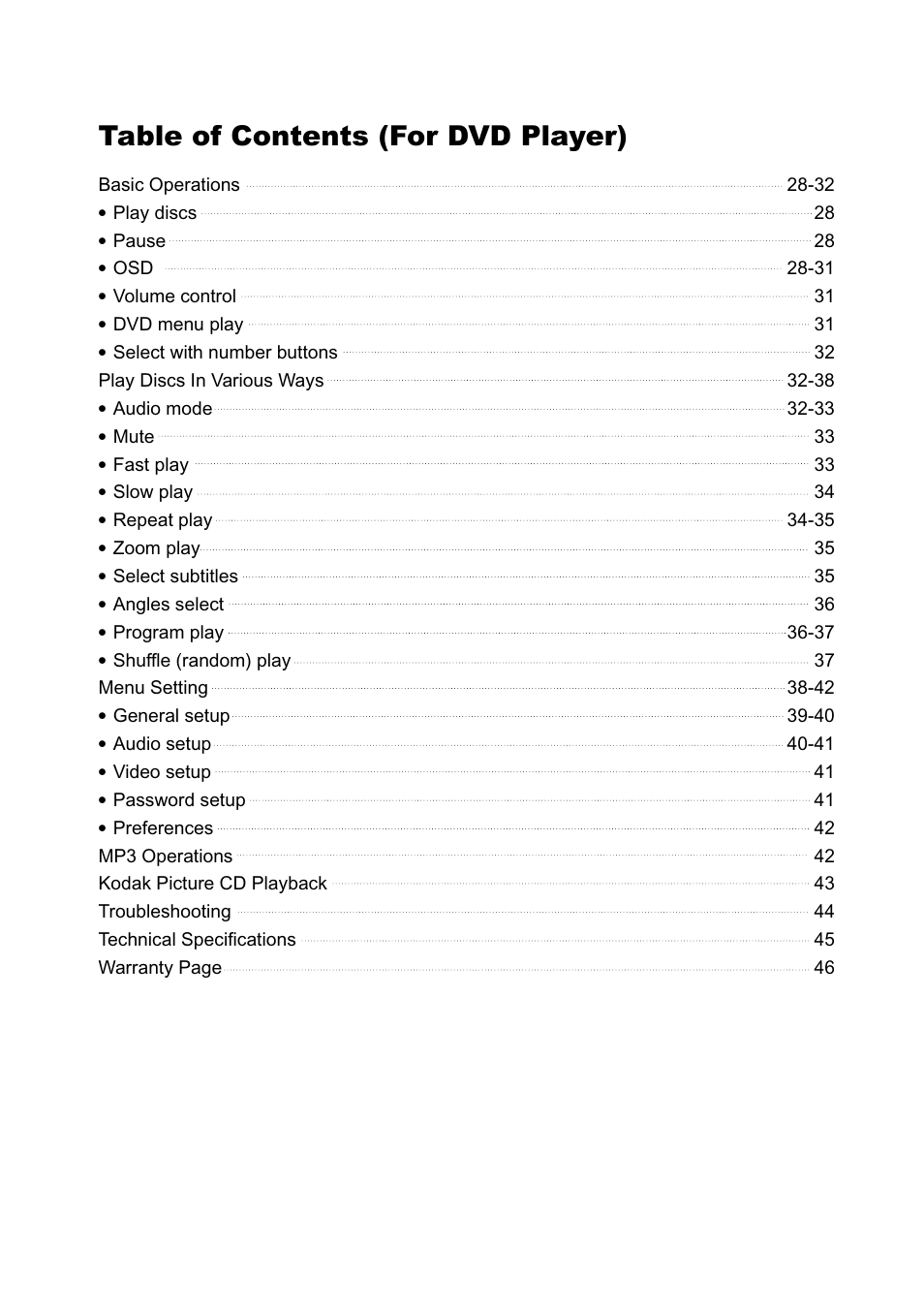 Table of contents (for dvd player) | Philips Magnavox 17MD250V User Manual | Page 3 / 49