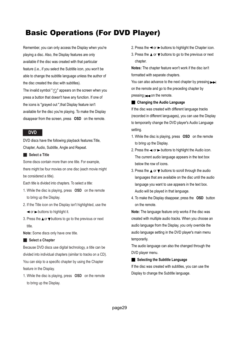 Basic operations (for dvd player) | Philips Magnavox 17MD250V User Manual | Page 32 / 49