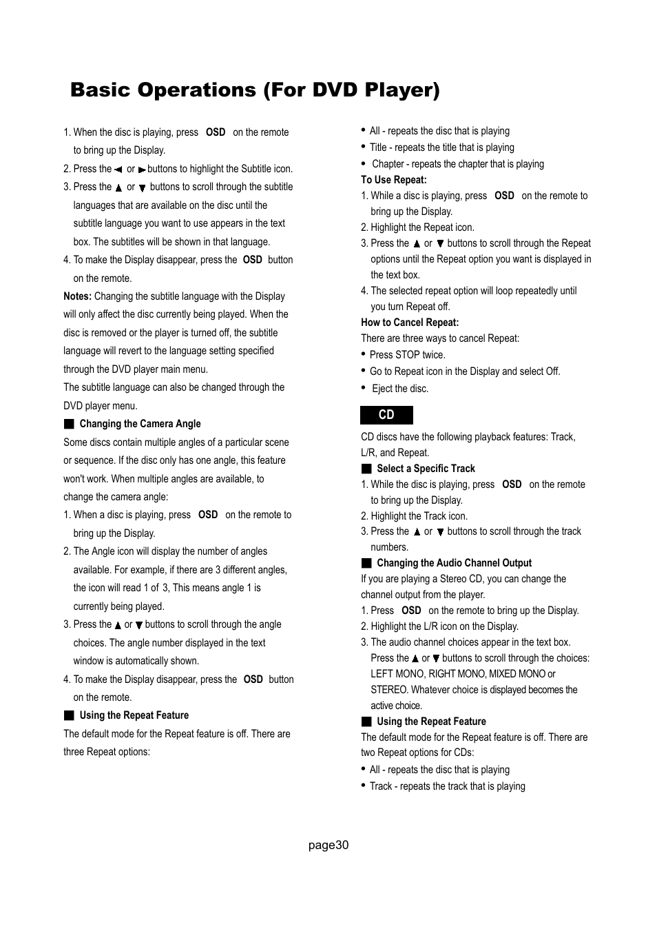 Basic operations (for dvd player) | Philips Magnavox 17MD250V User Manual | Page 33 / 49