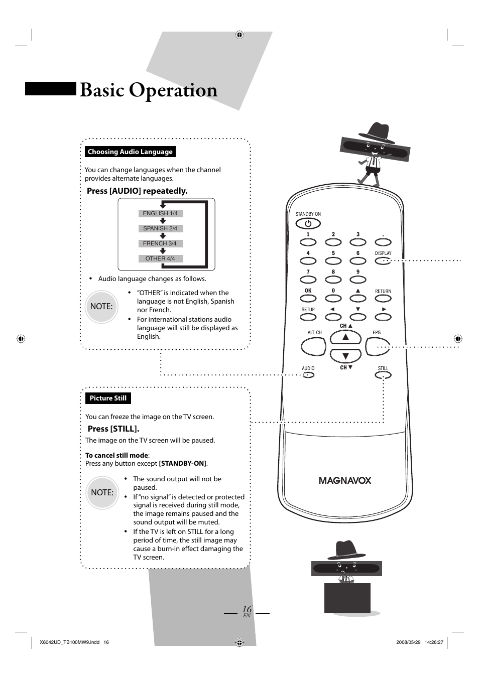 Basic operation | Philips Magnavox TB100MW9 User Manual | Page 16 / 28