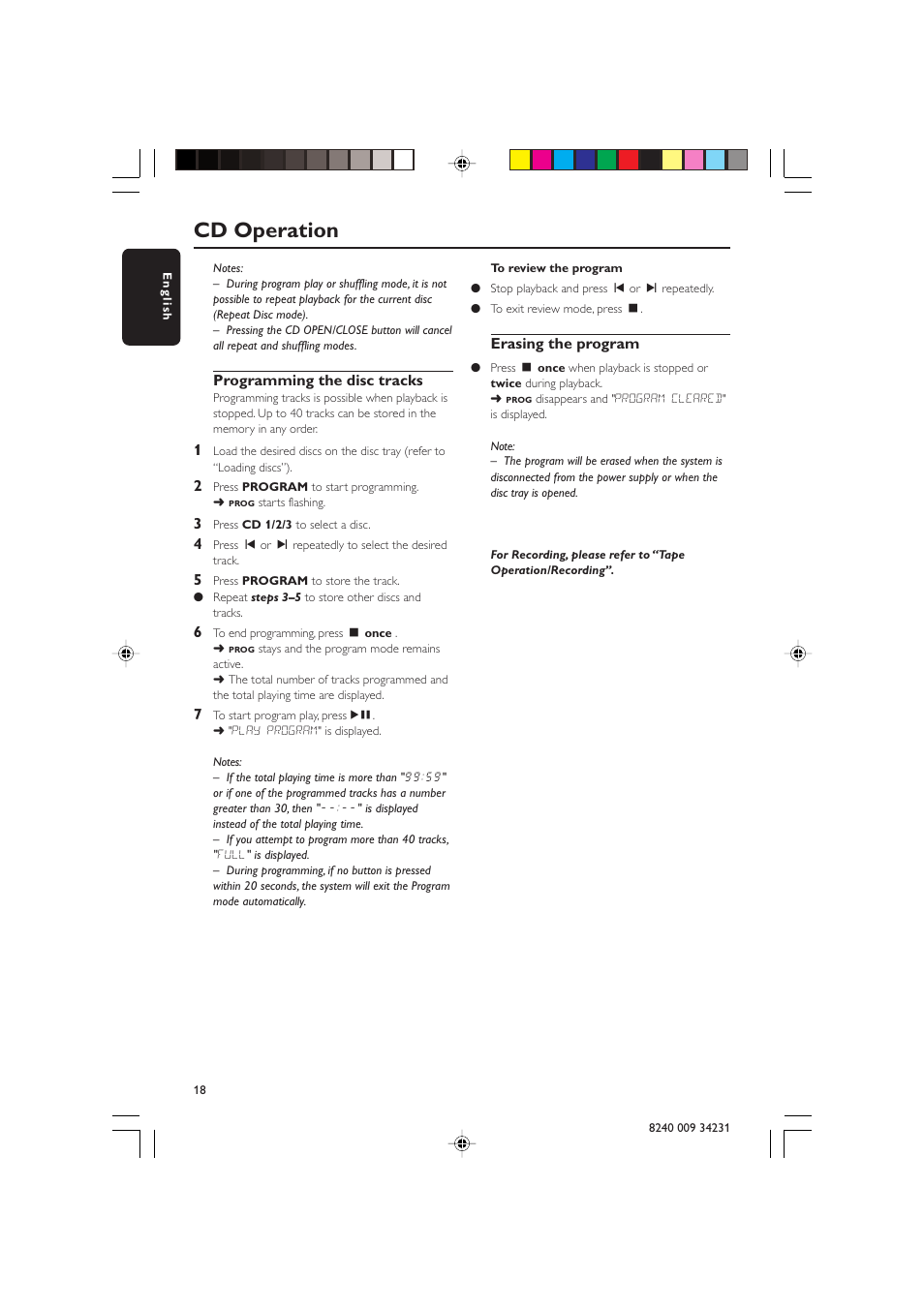 Cd operation | Philips Magnavox MAS-100/37 User Manual | Page 18 / 29