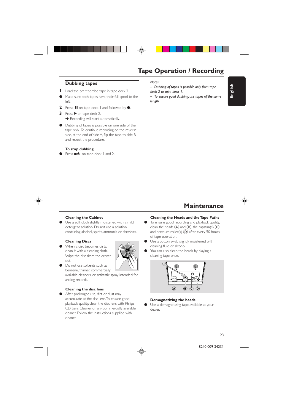 Tape operation / recording maintenance | Philips Magnavox MAS-100/37 User Manual | Page 23 / 29