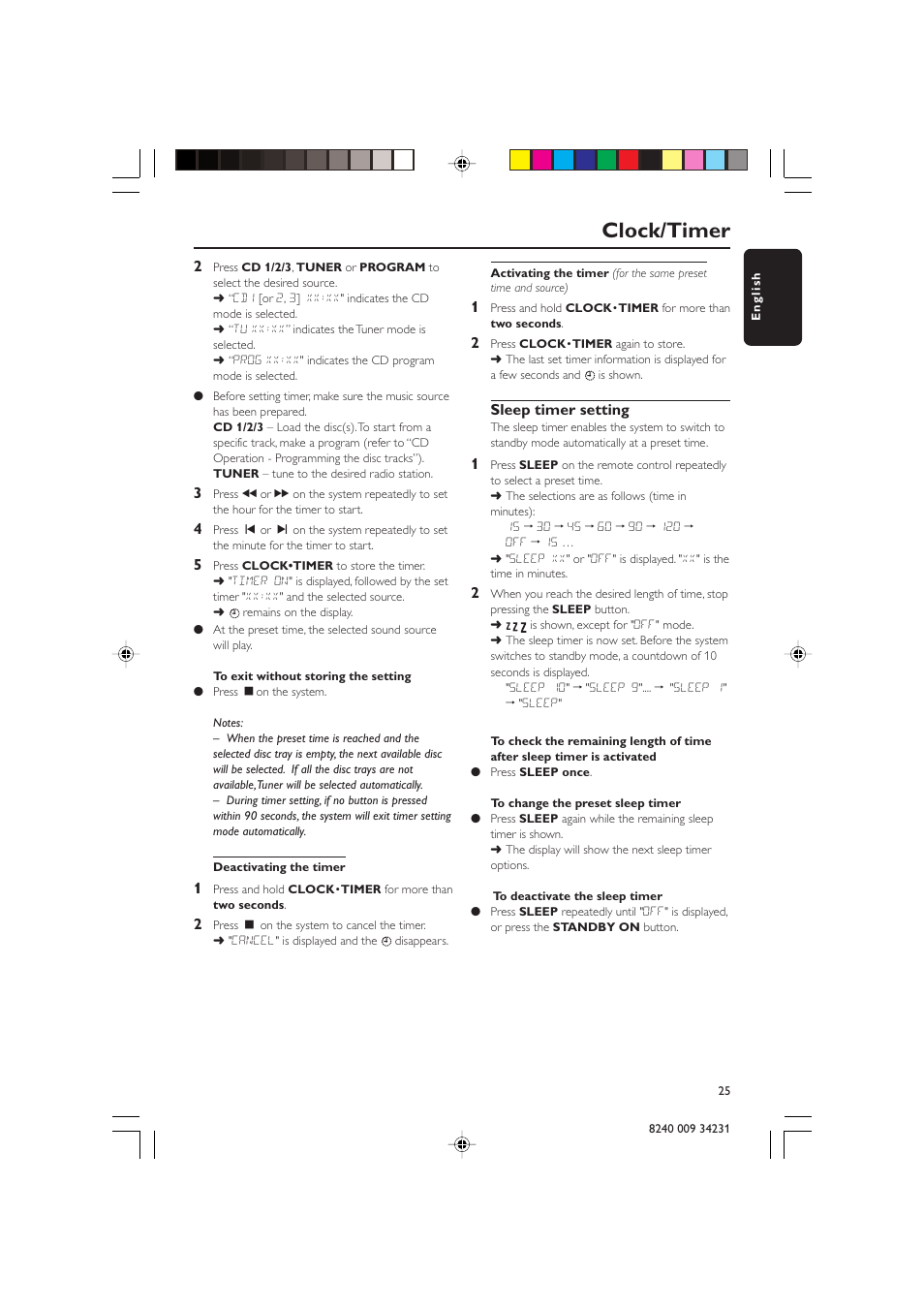 Clock/timer | Philips Magnavox MAS-100/37 User Manual | Page 25 / 29