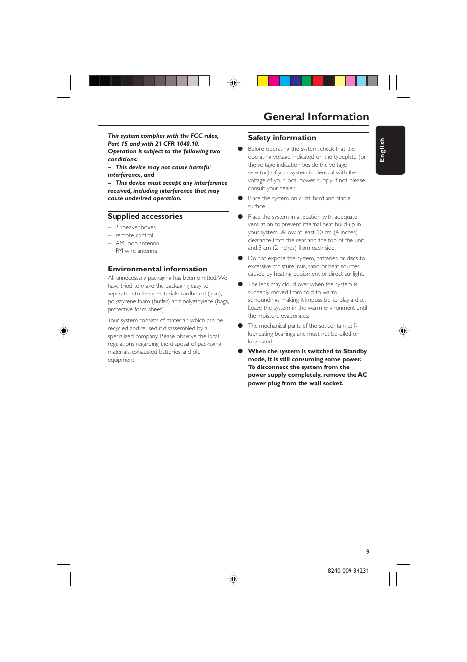 General information | Philips Magnavox MAS-100/37 User Manual | Page 9 / 29