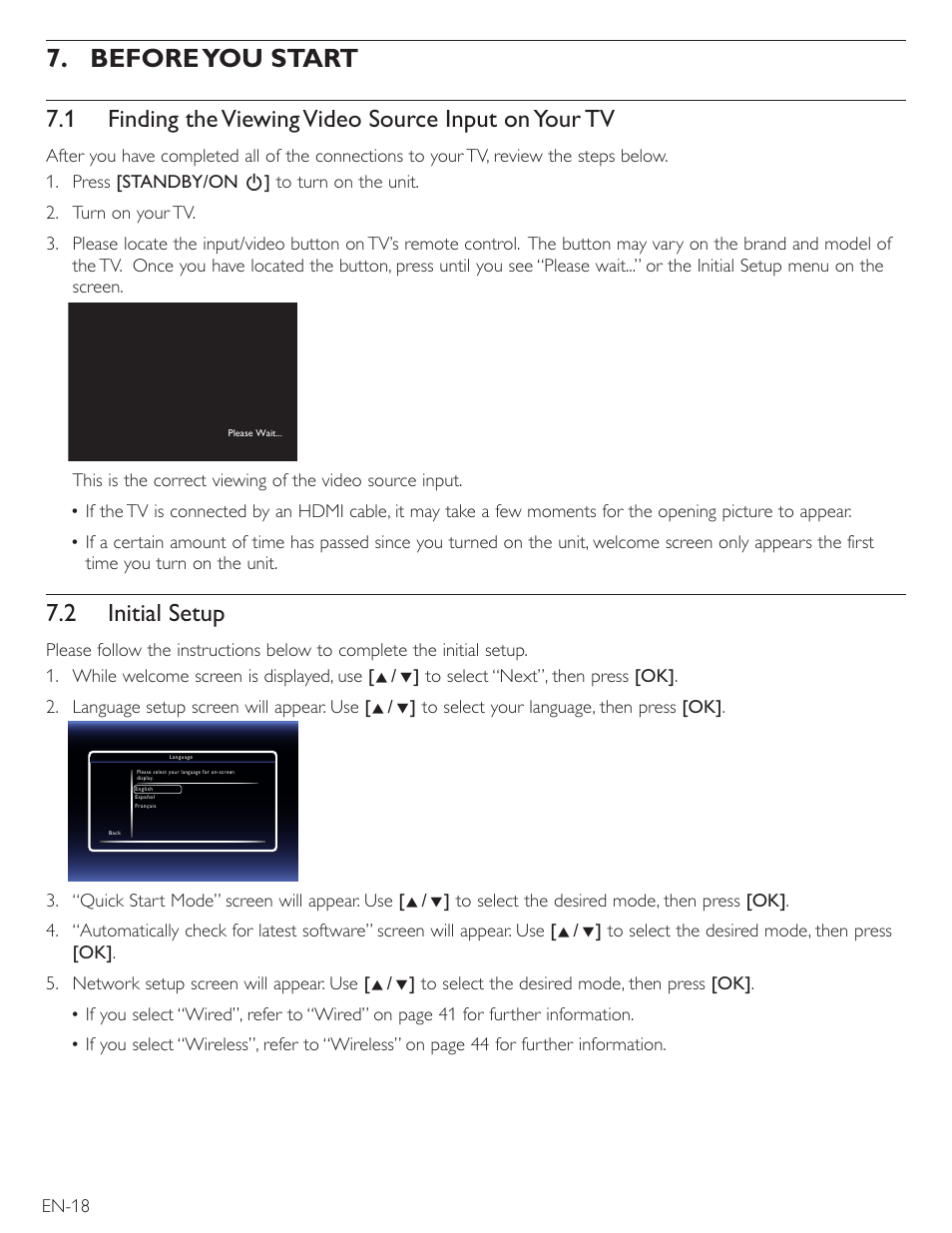 Before you start, 2 initial setup | Philips Magnavox Blu-Ray Disc/DVD Player with built in WiFi MBP5220F User Manual | Page 18 / 68