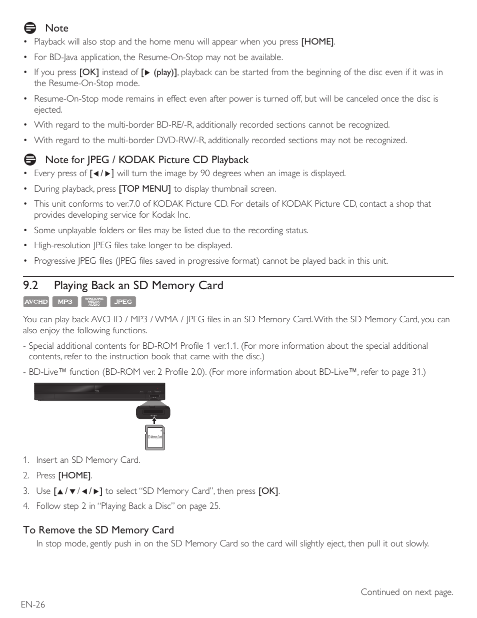 2 playing back an sd memory card | Philips Magnavox Blu-Ray Disc/DVD Player with built in WiFi MBP5220F User Manual | Page 26 / 68