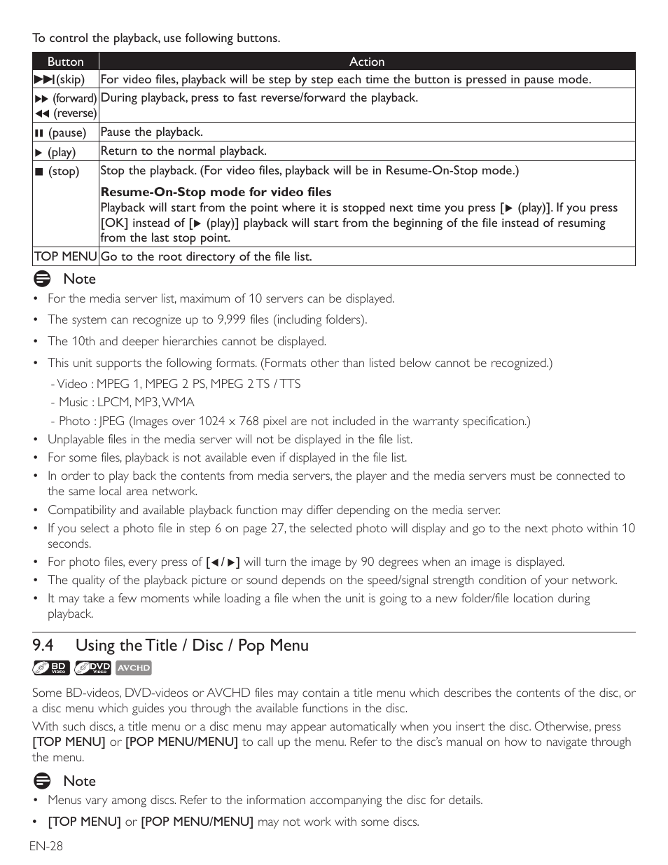 4 using the title / disc / pop menu | Philips Magnavox Blu-Ray Disc/DVD Player with built in WiFi MBP5220F User Manual | Page 28 / 68