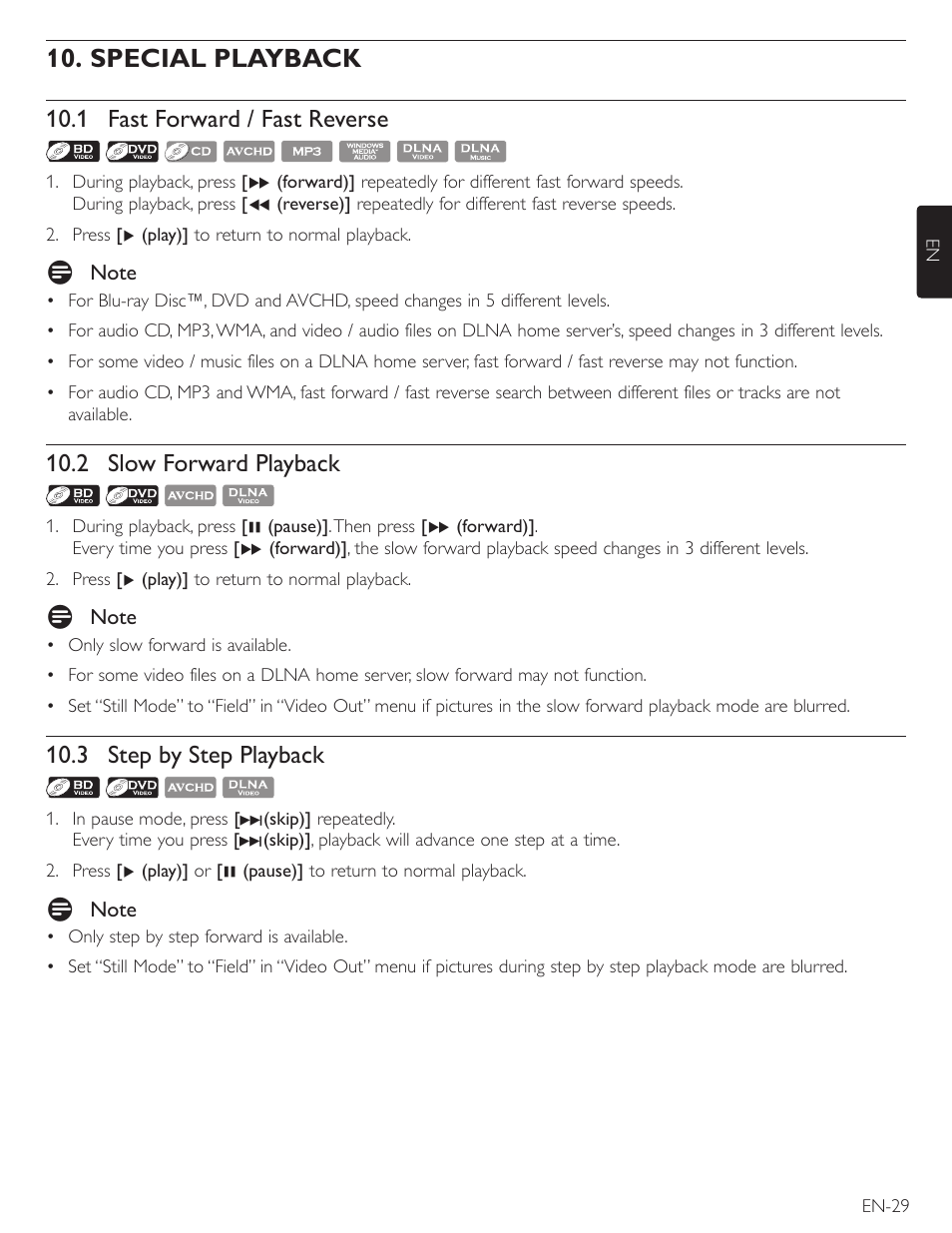Special playback, 1 fast forward / fast reverse, 2 slow forward playback | 3 step by step playback | Philips Magnavox Blu-Ray Disc/DVD Player with built in WiFi MBP5220F User Manual | Page 29 / 68