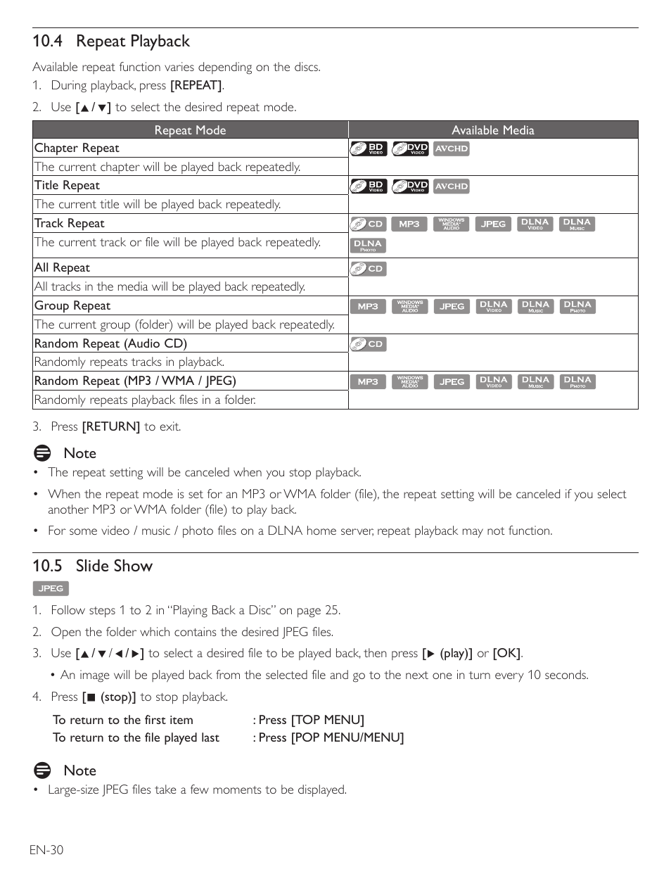 4 repeat playback, 5 slide show | Philips Magnavox Blu-Ray Disc/DVD Player with built in WiFi MBP5220F User Manual | Page 30 / 68