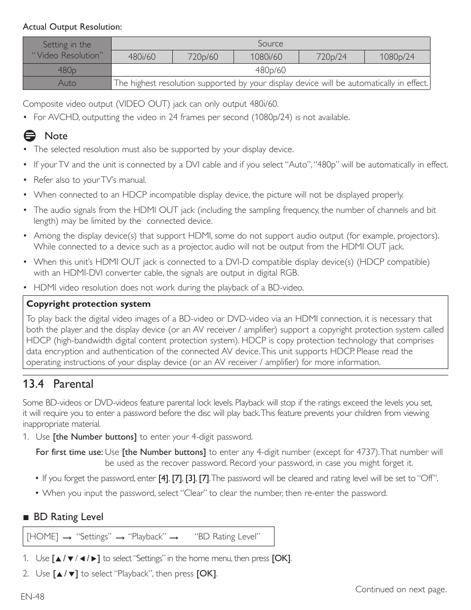 4 parental | Philips Magnavox Blu-Ray Disc/DVD Player with built in WiFi MBP5220F User Manual | Page 48 / 68