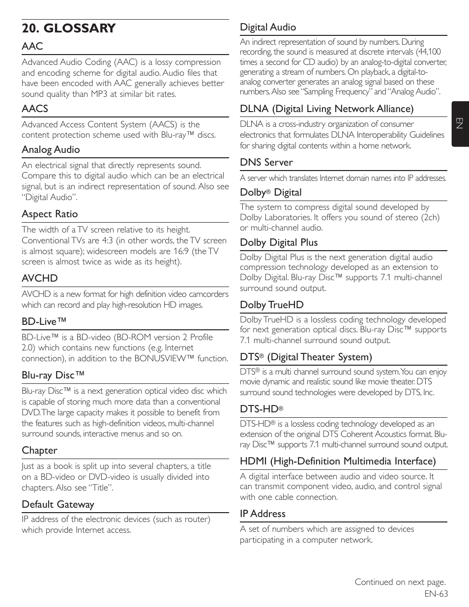 Glossary | Philips Magnavox Blu-Ray Disc/DVD Player with built in WiFi MBP5220F User Manual | Page 63 / 68