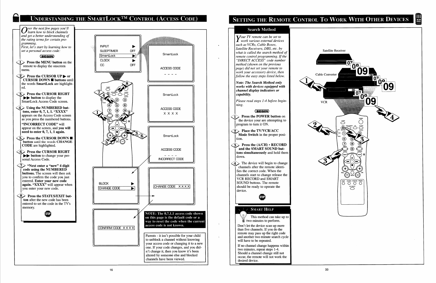 Understanding the smartlock™ control (access code, Press the status/exit but, Press the power button on | Philips COLOR TV User Manual | Page 15 / 30