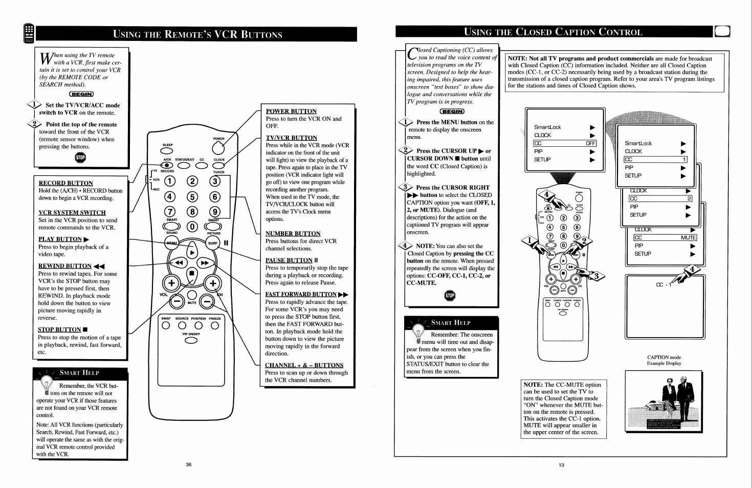 Using the remote’s vcr buttons, Record button, Vcr system switch | Play button, Rewind button, Stop button, Power button, Tv/vcr button, Number button, Pause button il | Philips COLOR TV User Manual | Page 18 / 30