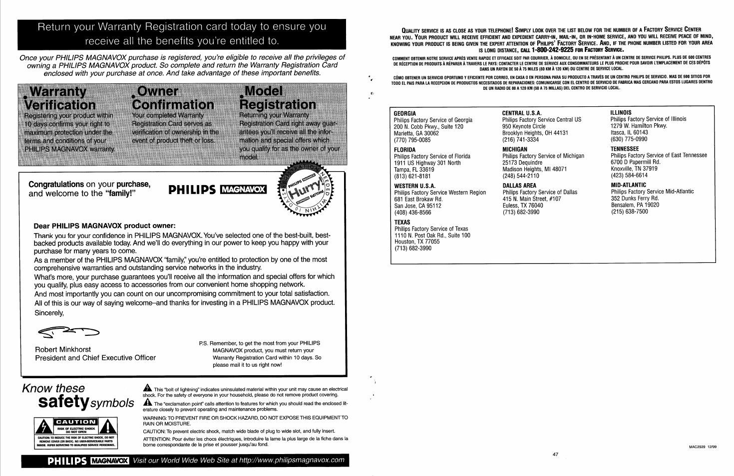 Sdf gty, Warranty verification, Owner confirmation | Model registration, Philips, Know these, Symbols, On your, And welcome to the | Philips COLOR TV User Manual | Page 29 / 30