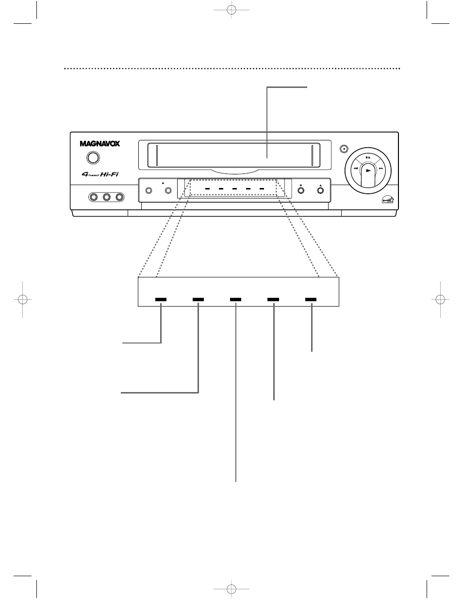 Vcr display panel 21, Cassette compartment insert a tape here, Power vcr/tv cst.in timer rec | Philips Magnavox MVR630MG User Manual | Page 21 / 47