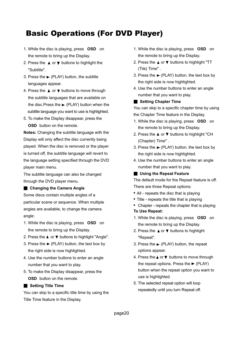 Basic operations (for dvd player) | Philips Magnavox 17MD255V User Manual | Page 21 / 42