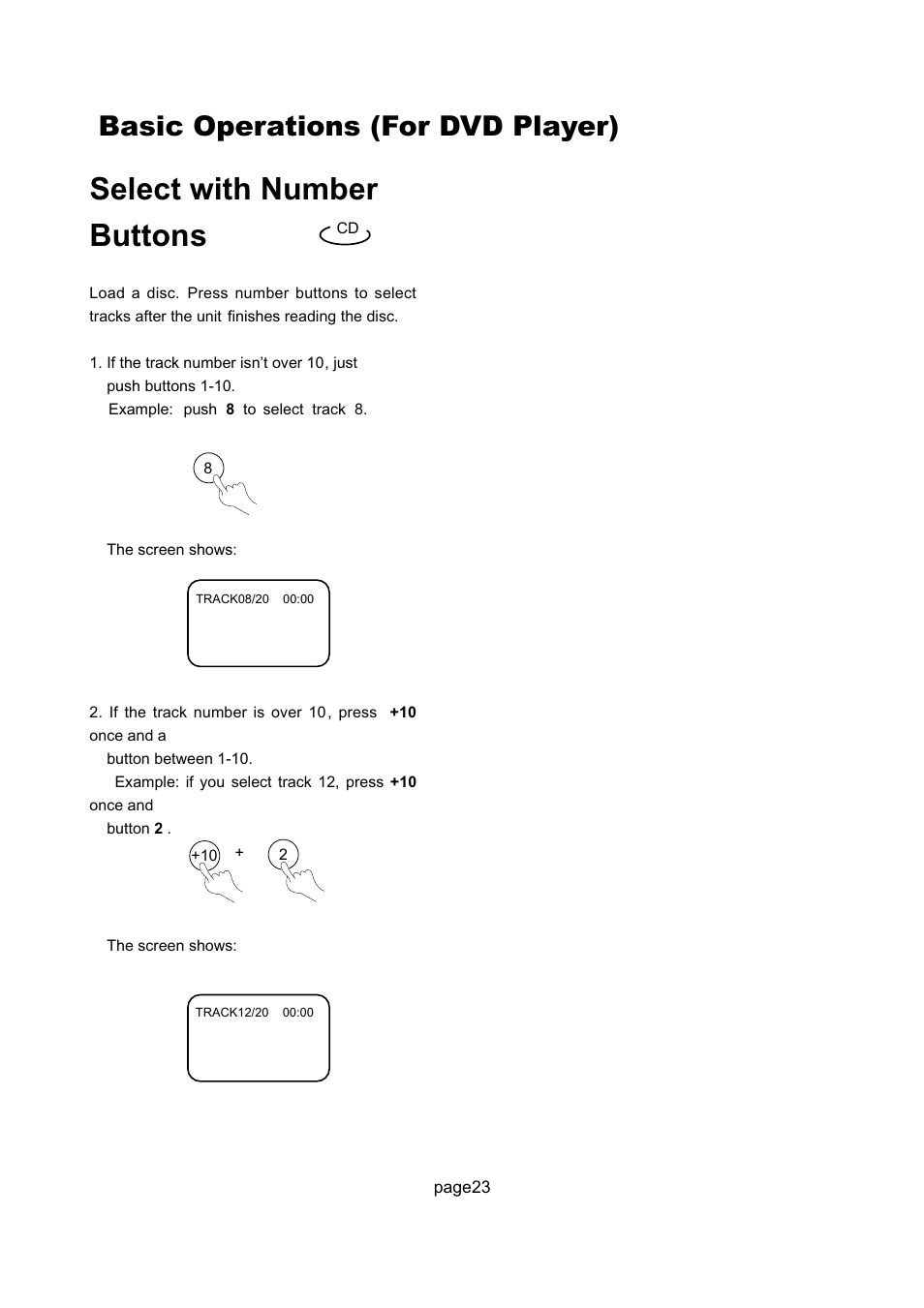 Select with number buttons, Basic operations (for dvd player) | Philips Magnavox 17MD255V User Manual | Page 24 / 42