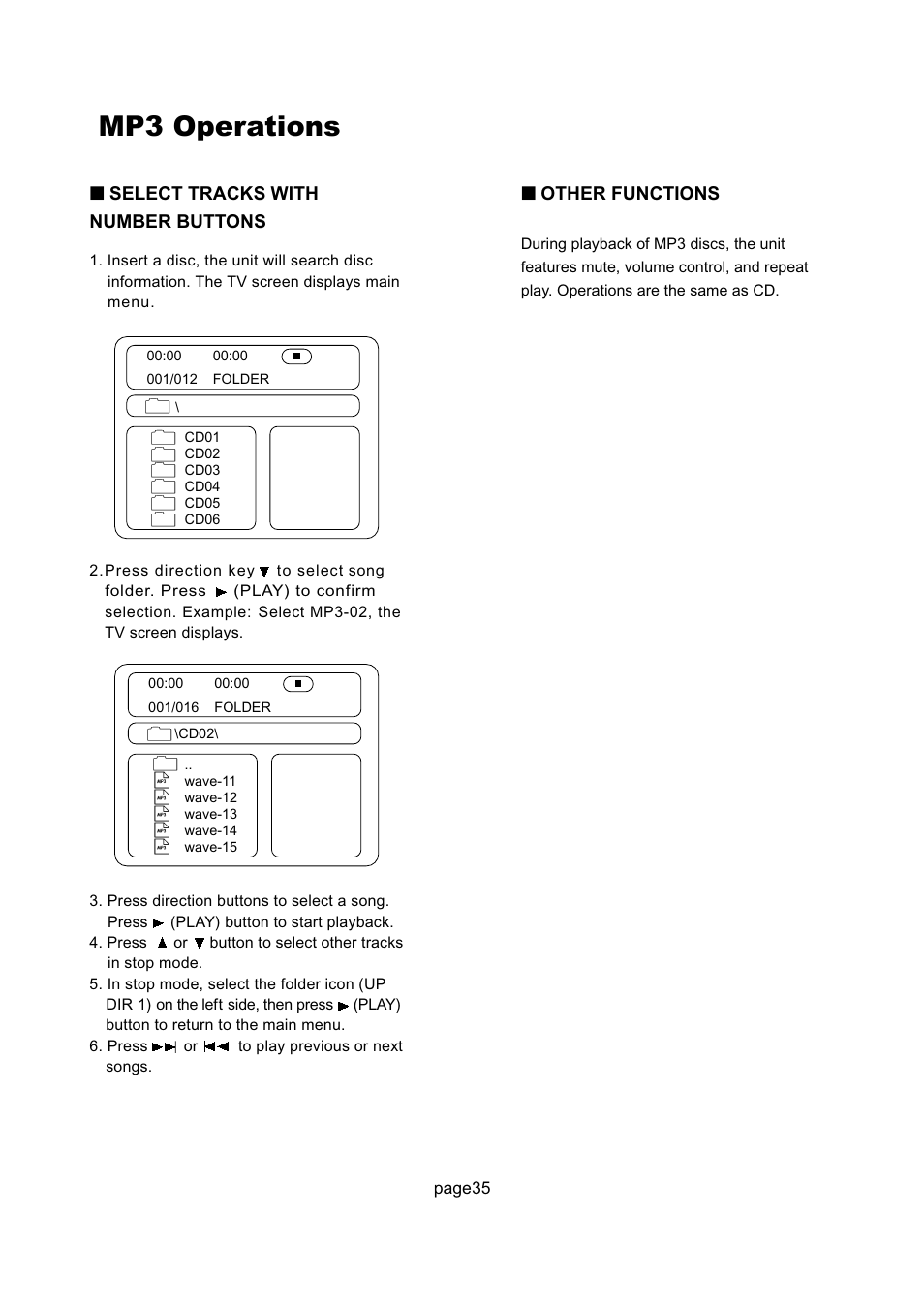 Mp3 operations | Philips Magnavox 17MD255V User Manual | Page 36 / 42