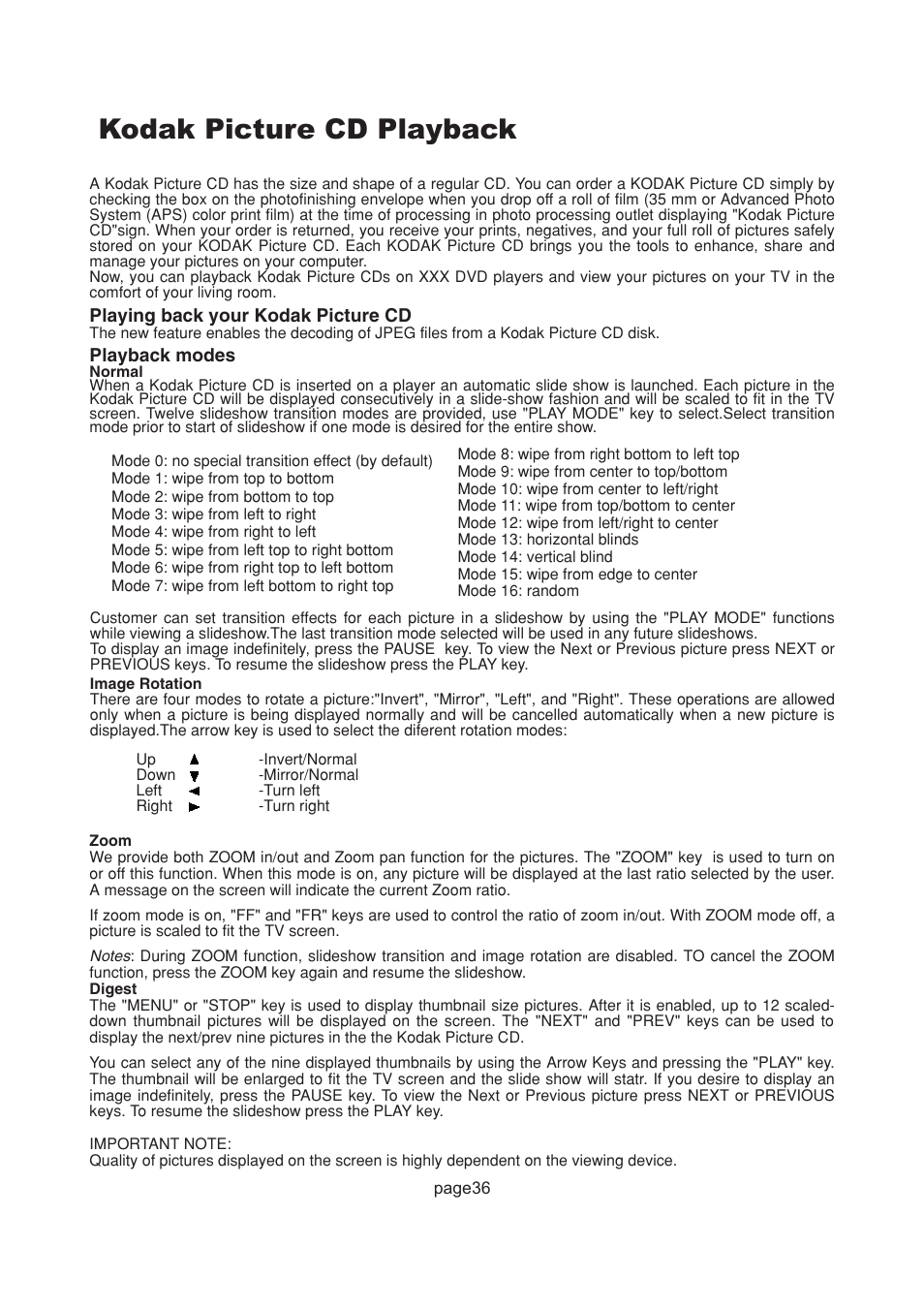 Kodak picture cd playback | Philips Magnavox 17MD255V User Manual | Page 37 / 42