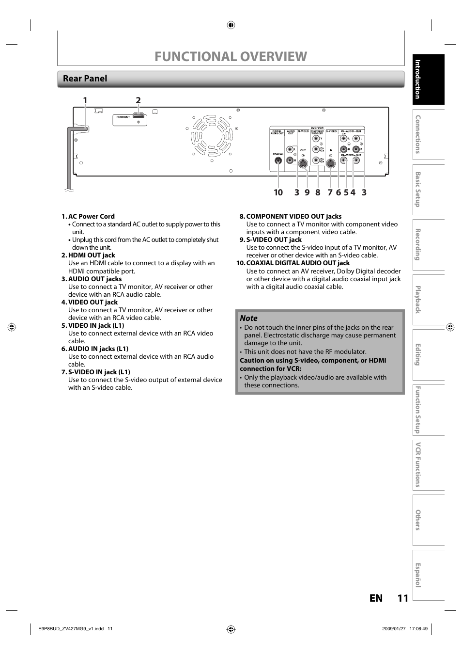Functional overview, 11 en 11 en | Philips Magnavox ZV427MG9 A User Manual | Page 13 / 100