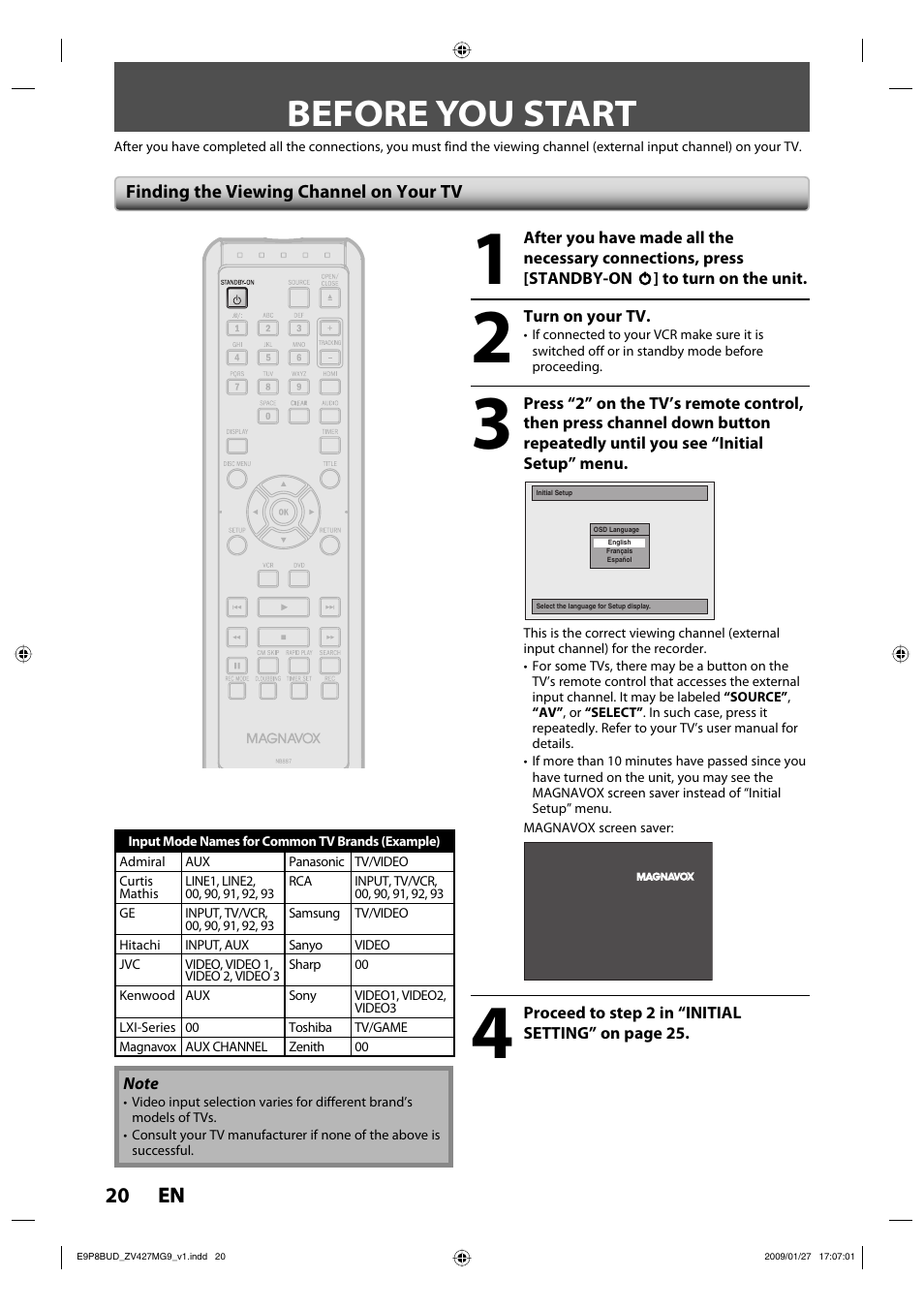 Before you start, 20 en 20 en | Philips Magnavox ZV427MG9 A User Manual | Page 22 / 100