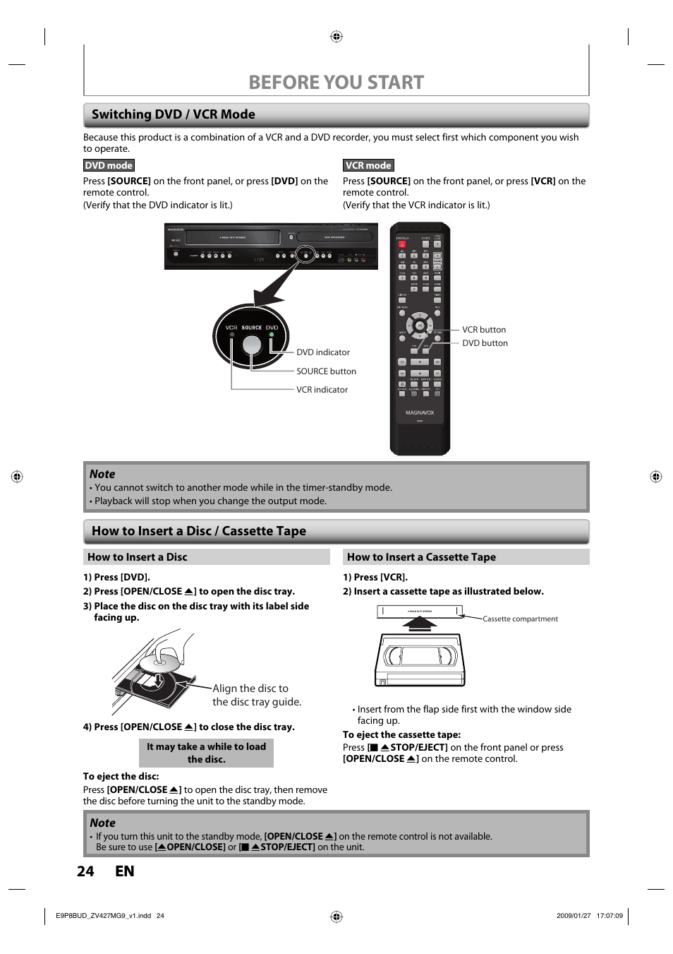 Before you start, 24 en 24 en | Philips Magnavox ZV427MG9 A User Manual | Page 26 / 100