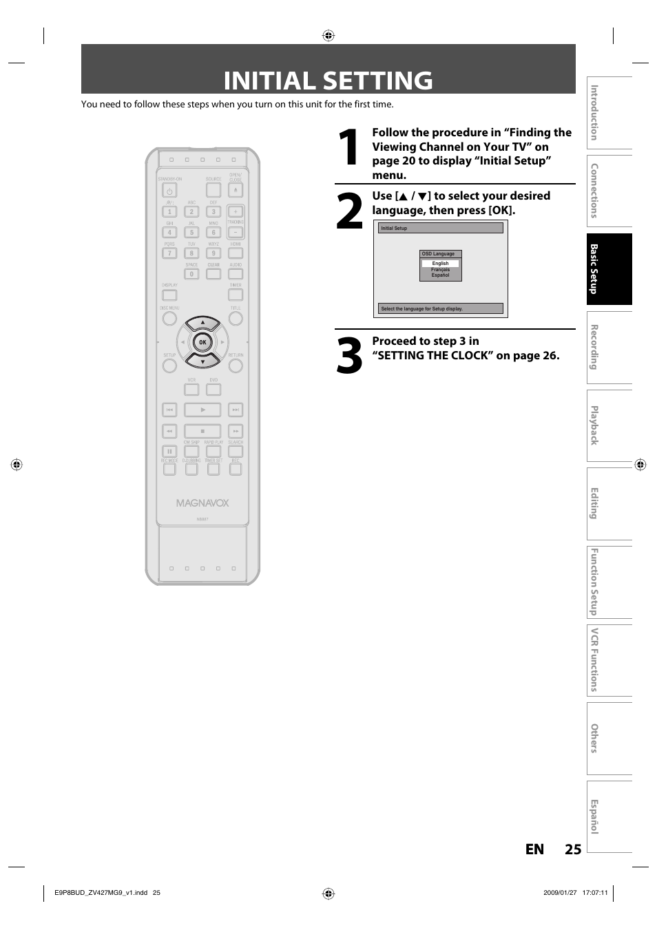 Initial setting | Philips Magnavox ZV427MG9 A User Manual | Page 27 / 100