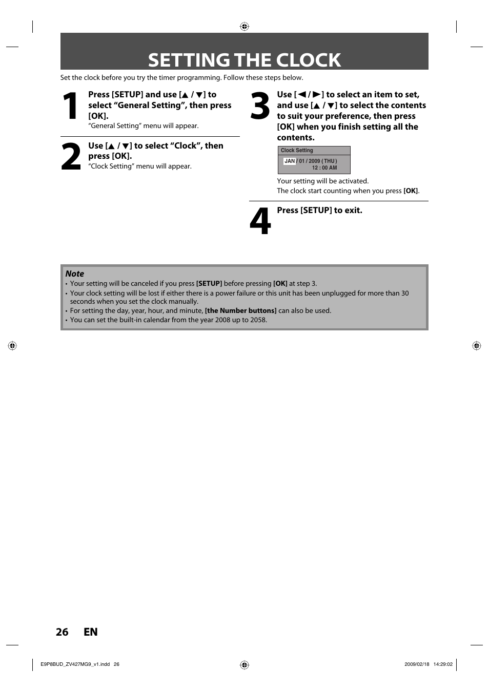 Setting the clock | Philips Magnavox ZV427MG9 A User Manual | Page 28 / 100