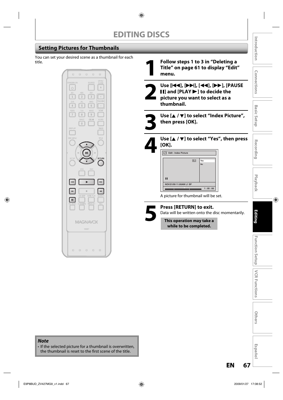 Editing discs | Philips Magnavox ZV427MG9 A User Manual | Page 69 / 100