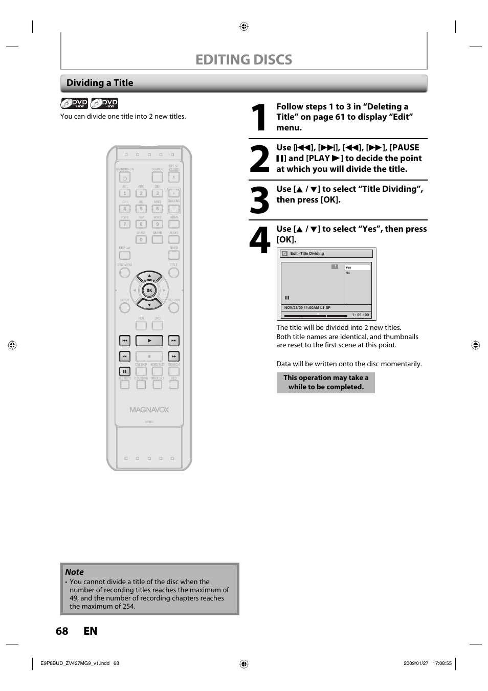 Editing discs | Philips Magnavox ZV427MG9 A User Manual | Page 70 / 100