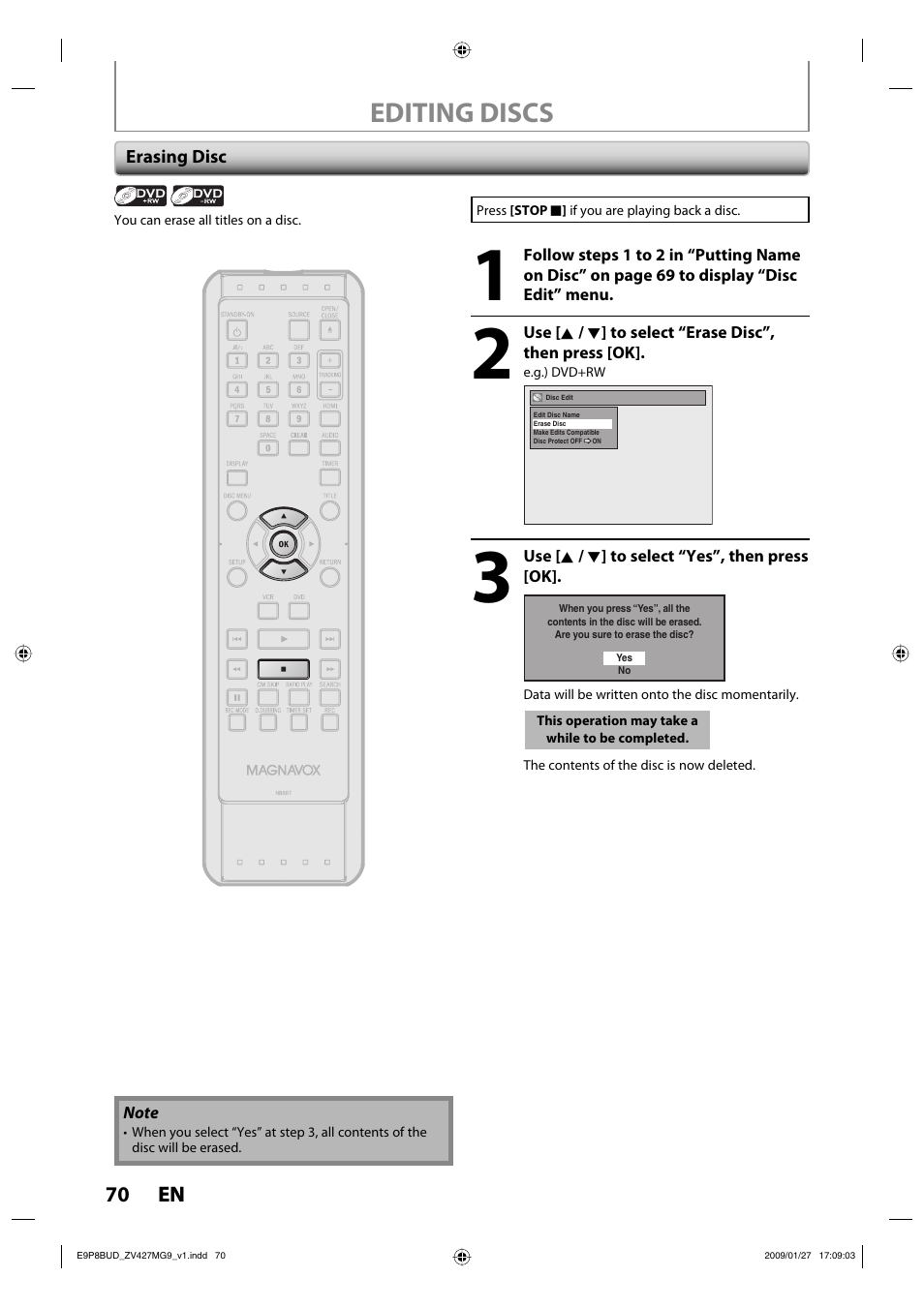 Editing discs | Philips Magnavox ZV427MG9 A User Manual | Page 72 / 100
